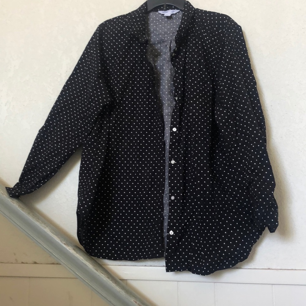 Button down black and white polka dot shirt